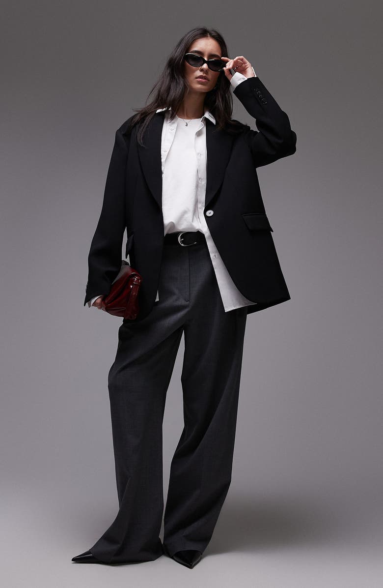 Topshop Oversize Grandad Blazer, Main, color, Black