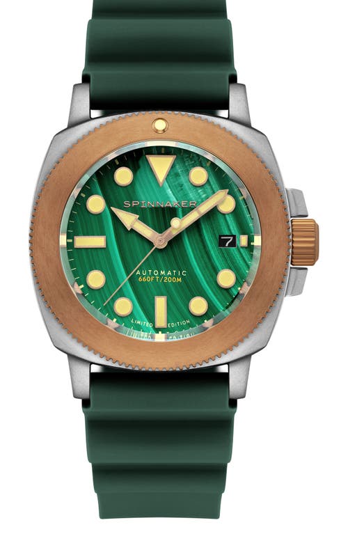 SPINNAKER Hull Titanium Bronze Automatic Lapidary Malachite Silicone Strap Watch, 42mm in Green at Nordstrom, Size 42 Mm