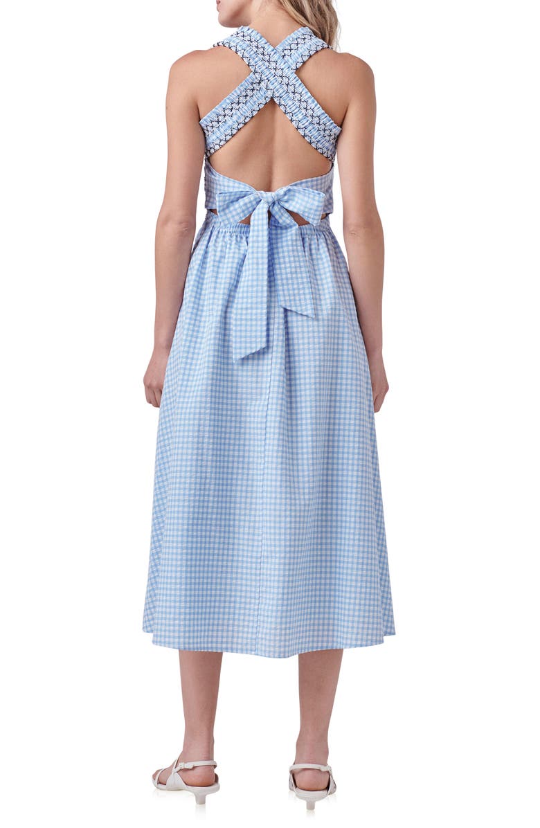 English Factory Gingham Smocked Midi Dress, Alternate, color,
