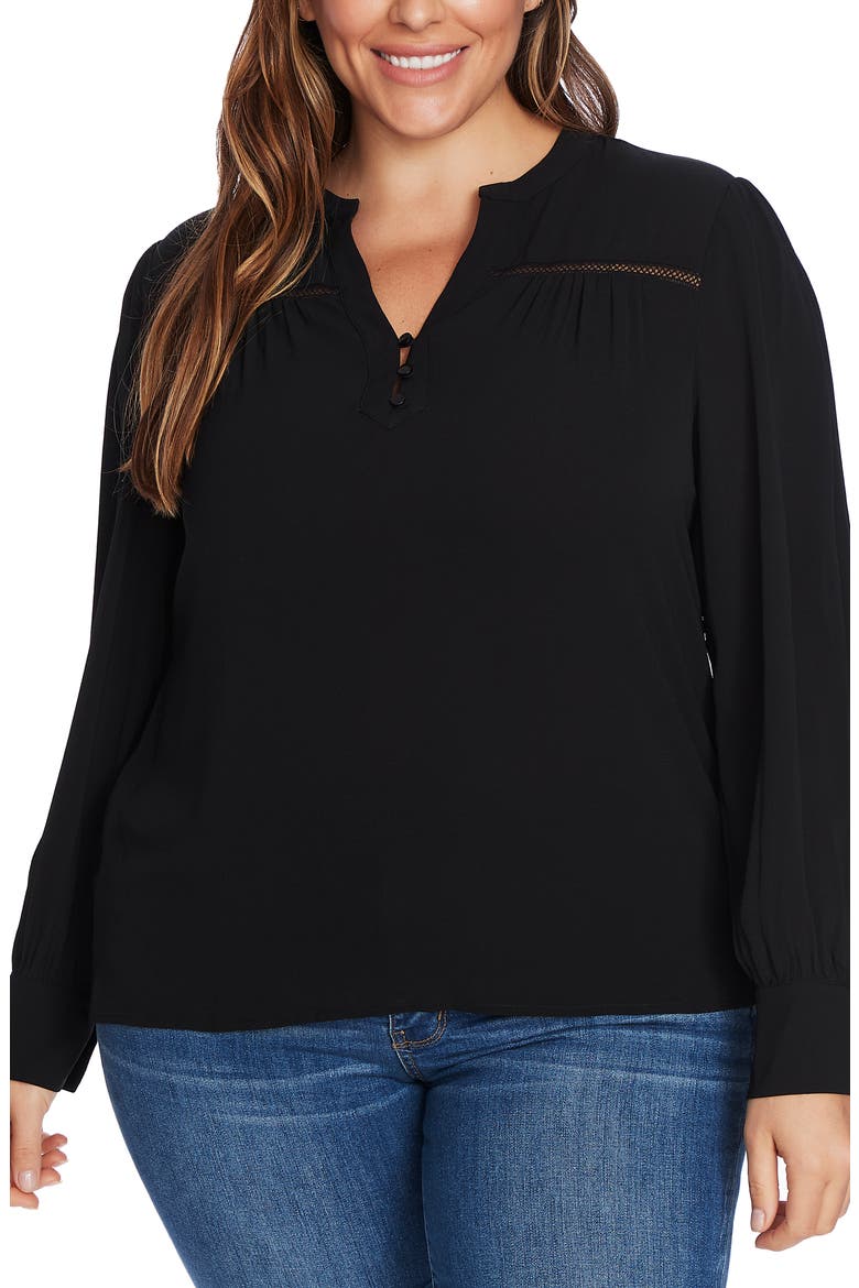 Split Neck Crepe Blouse, Main, color, RICH BLACK