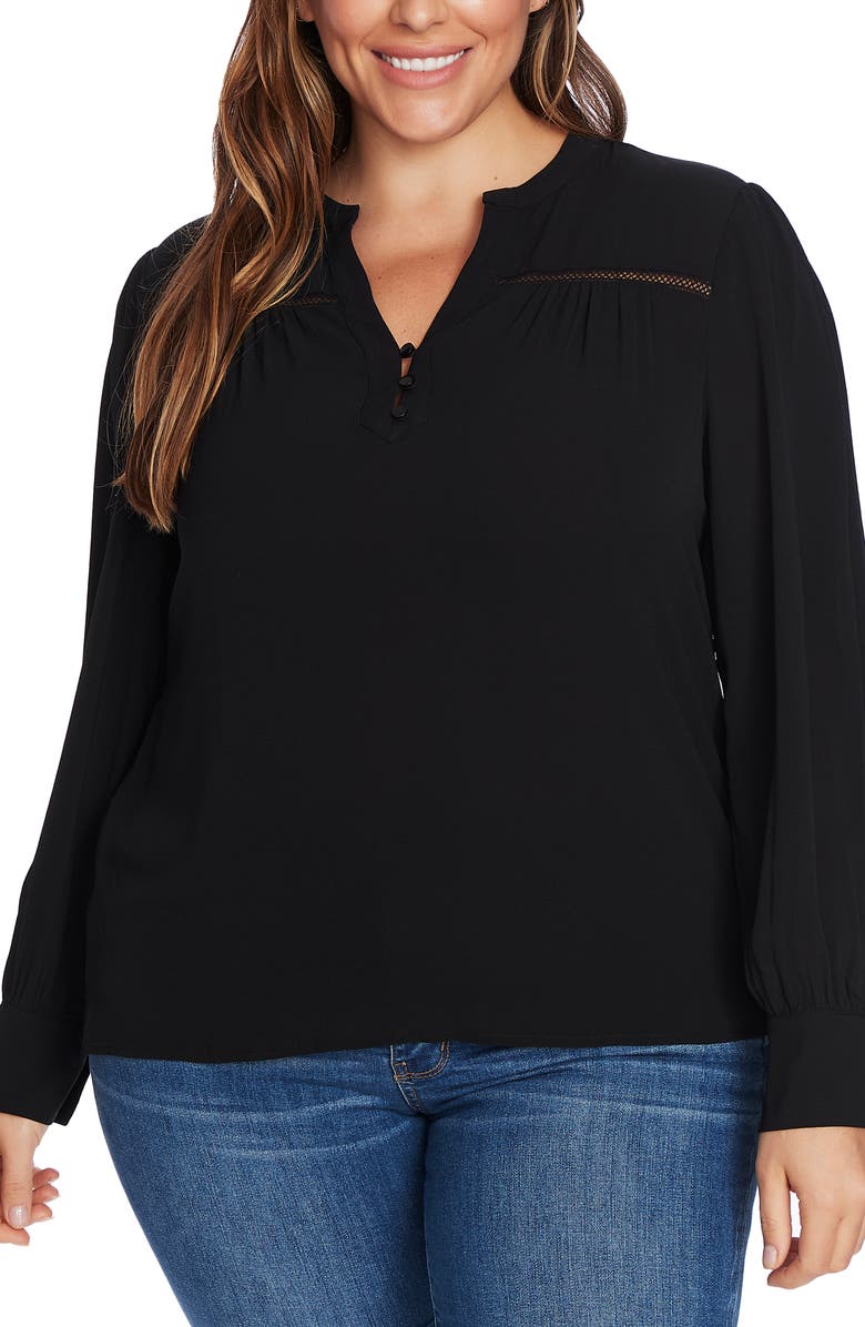 CeCe Split Neck Crepe Blouse, Main, color, 