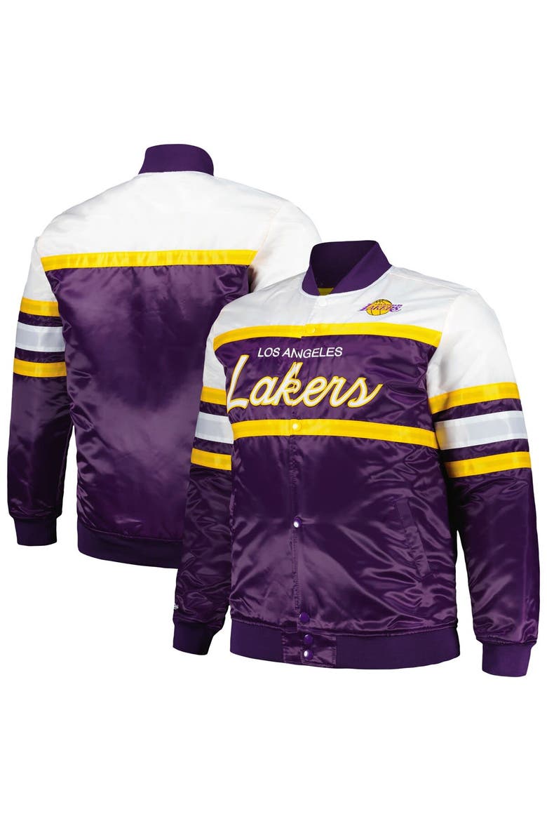 Men's Mitchell & Ness Purple/Gold Los Angeles Lakers Big & Tall Heavyweight Full-Snap Satin Jacket, Main, color, Purple