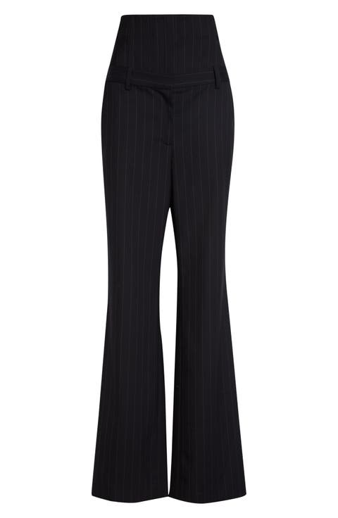 Pinstripe Stretch Wool Corset Tailored Pants