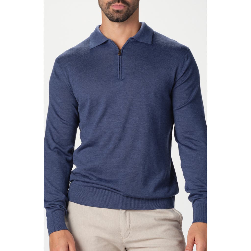 Studio Garnet Los Angeles Lightweight Merino Wool Quarter Zip Sweater In Blue