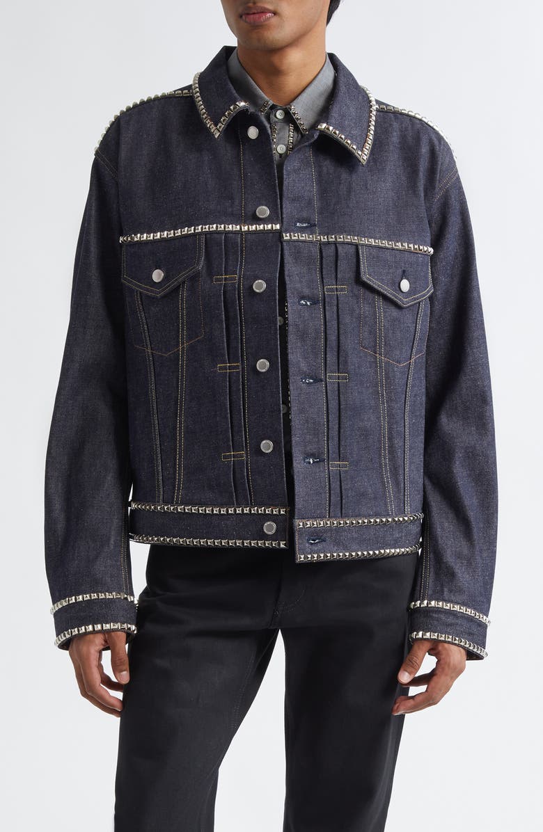 TAKAHIROMIYASHITA TheSoloist. Stud Embellished Denim Tracker Jacket, Main, color, Indigo