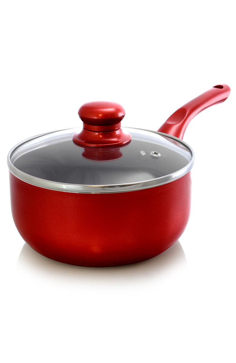 Better Chef 1.5 Quart Ceramic Coated Saucepan with Glass Lid, Alternate, color, Red