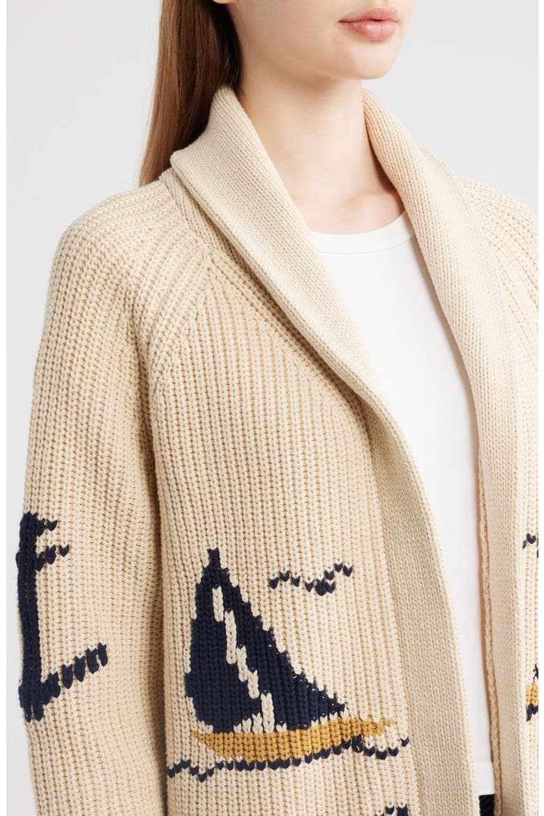 The Sailboat Lodge Shawl Collar Cardigan, Alternate, color, CREAM