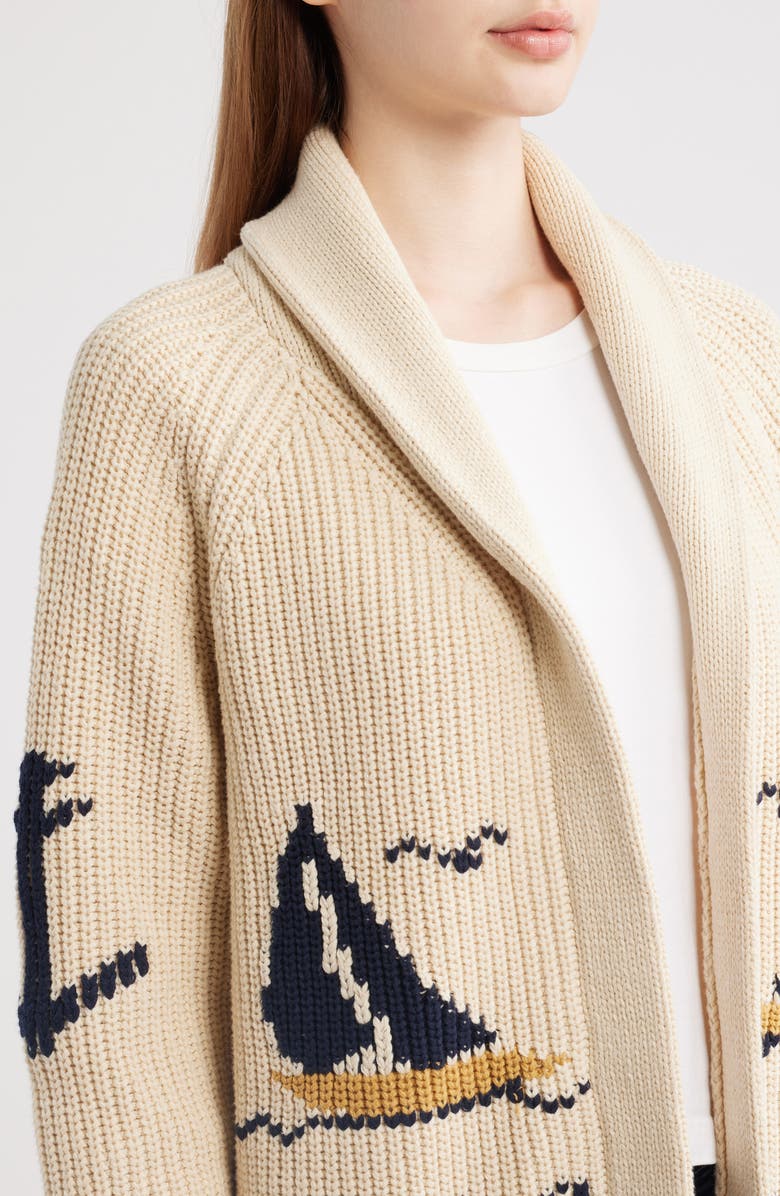 THE GREAT. The Sailboat Lodge Shawl Collar Cardigan, Alternate, color, Cream