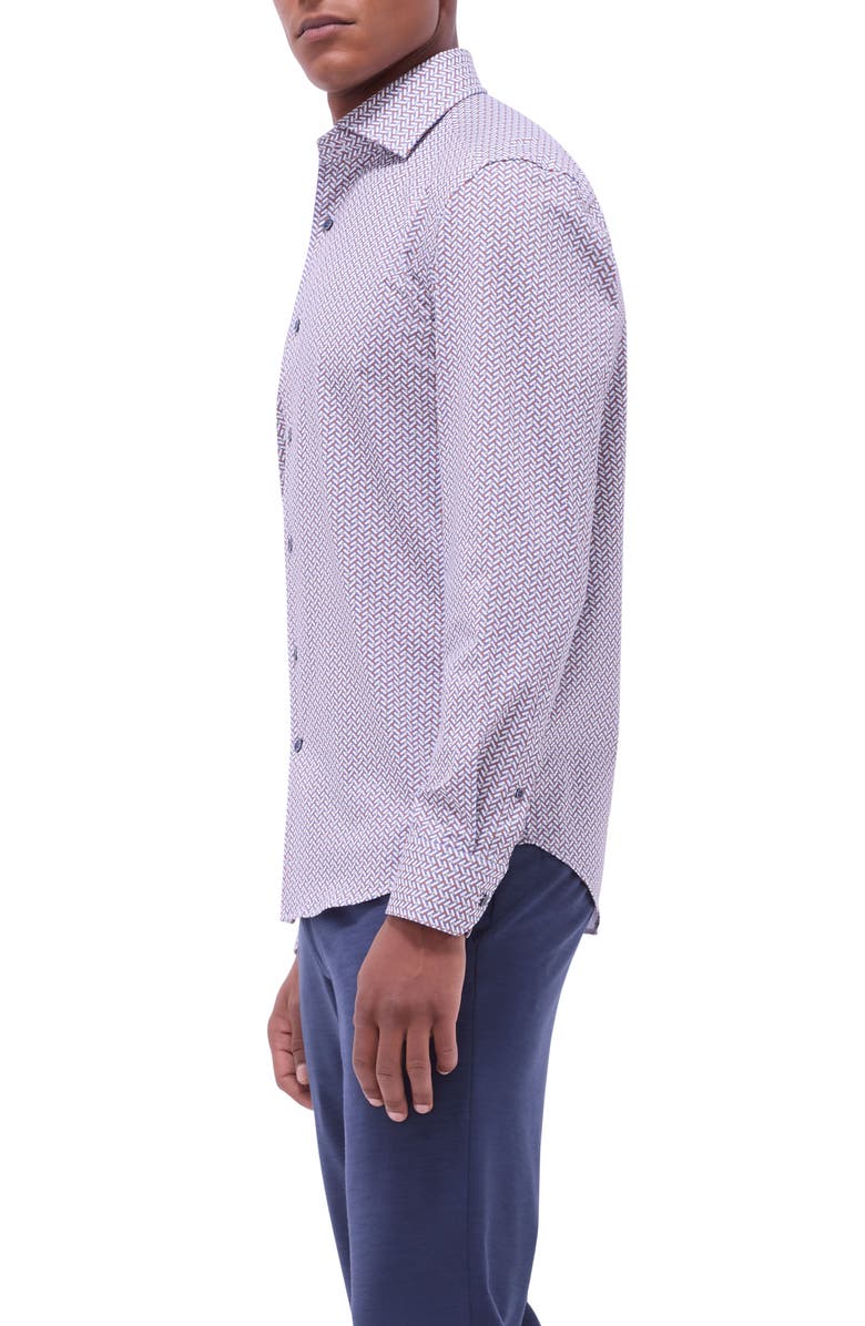 Bugatchi Devon OoohCotton<sup>®</sup> Herringbone Print Button-Up Shirt, Alternate, color, 