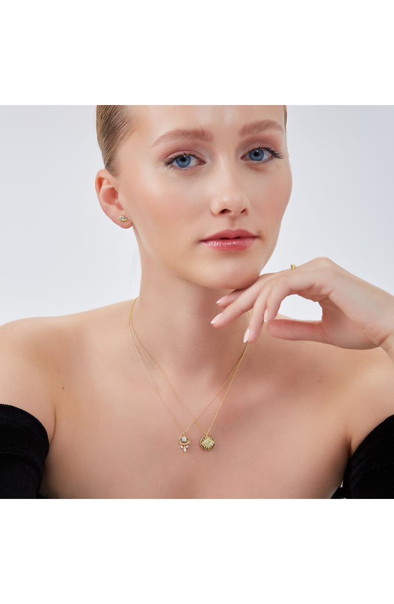 Spero London Eye Coin Sterling Silver Evil Eye Necklace, Alternate, color, Gold