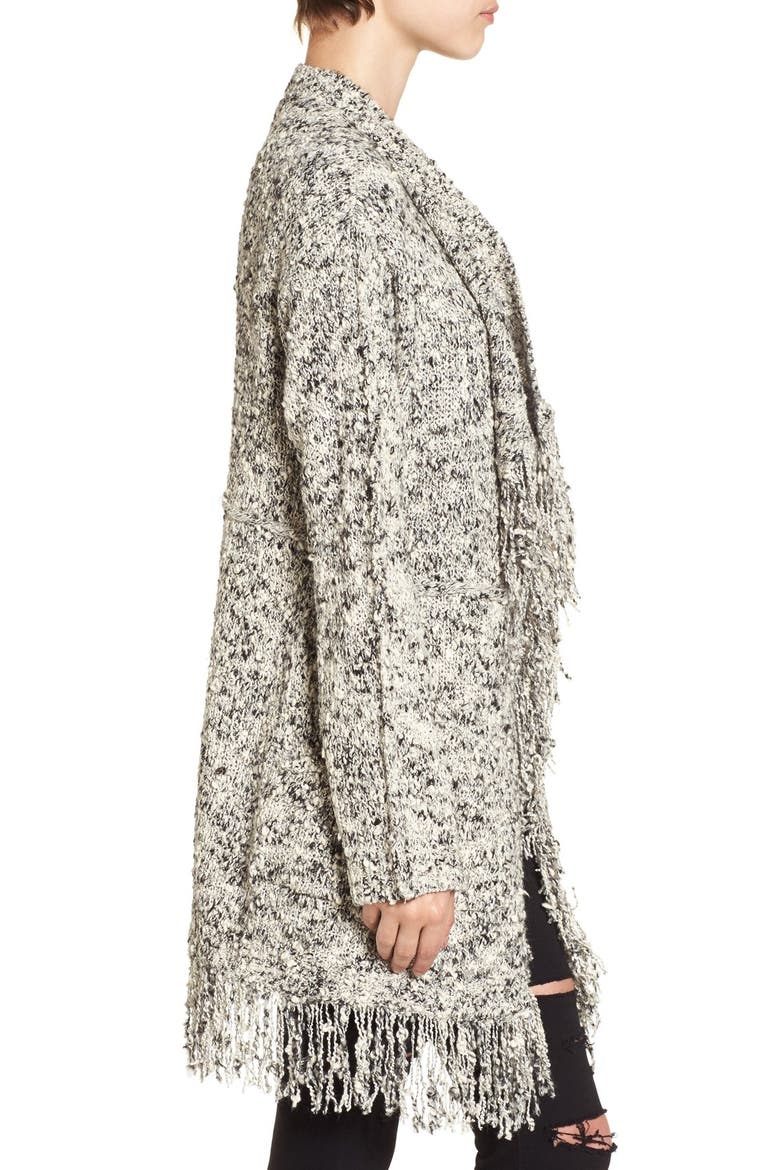 Fringe Knit Blanket Cardigan, Alternate, color, IVORY EGGNOG/BLACK