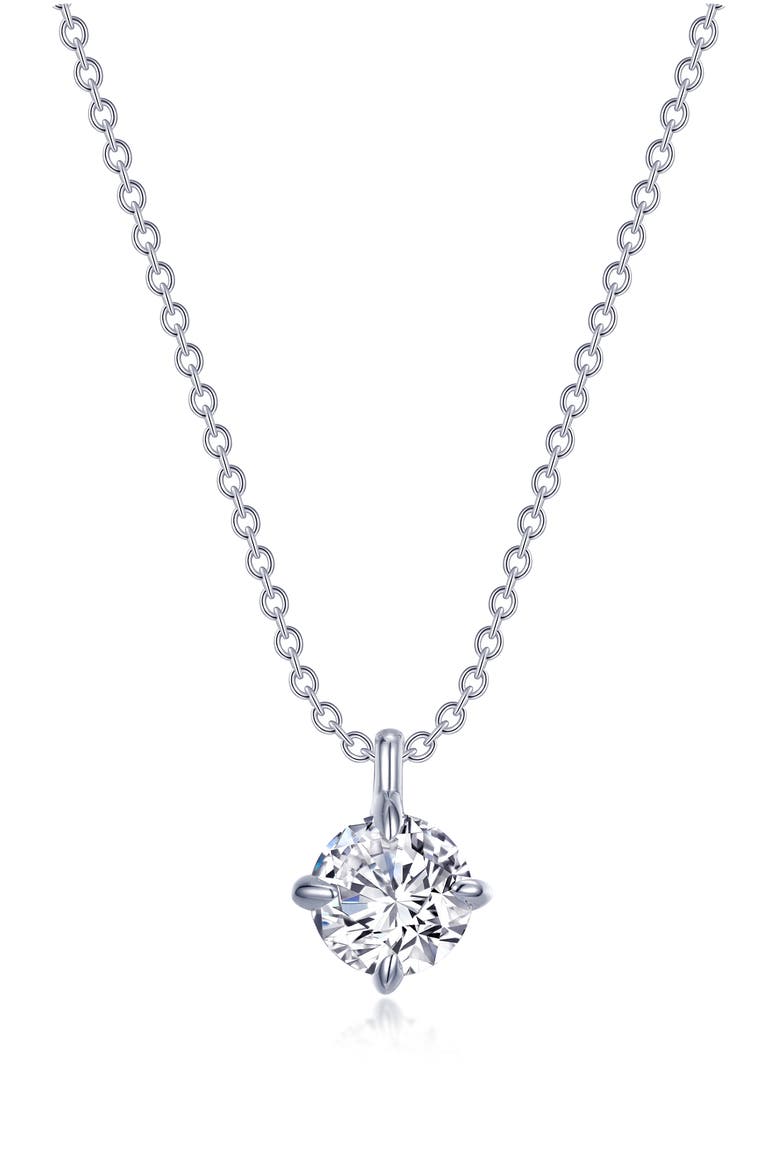 Claw Round Simulated Diamond Solitaire Pendant Necklace, Main, color, WHITE