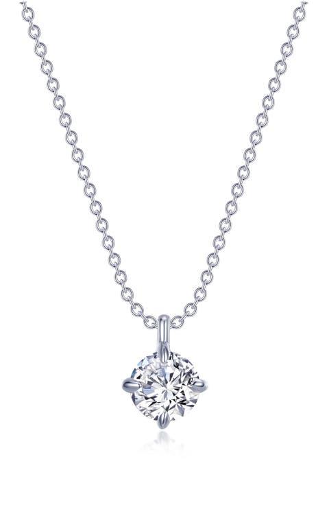 Claw Round Simulated Diamond Solitaire Pendant Necklace