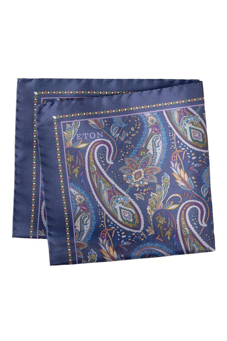 Paisley Silk Twill Pocket Square, Main, color, BLUE