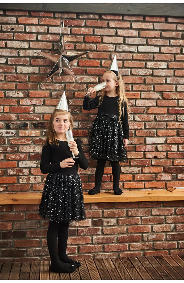 Deux par Deux Girl's Tights With Bow Jacquard Black, Alternate, color, 