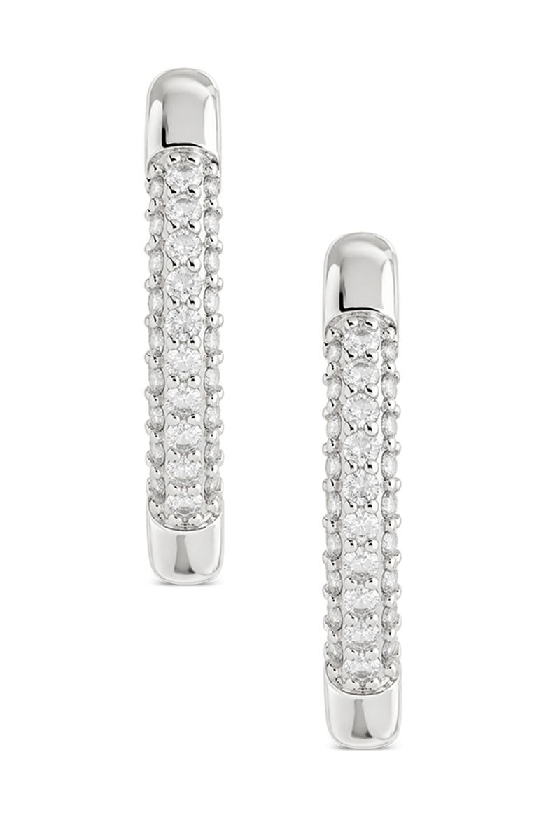 Half Pav9 Hoop Earrings, Alternate, color, SILVER