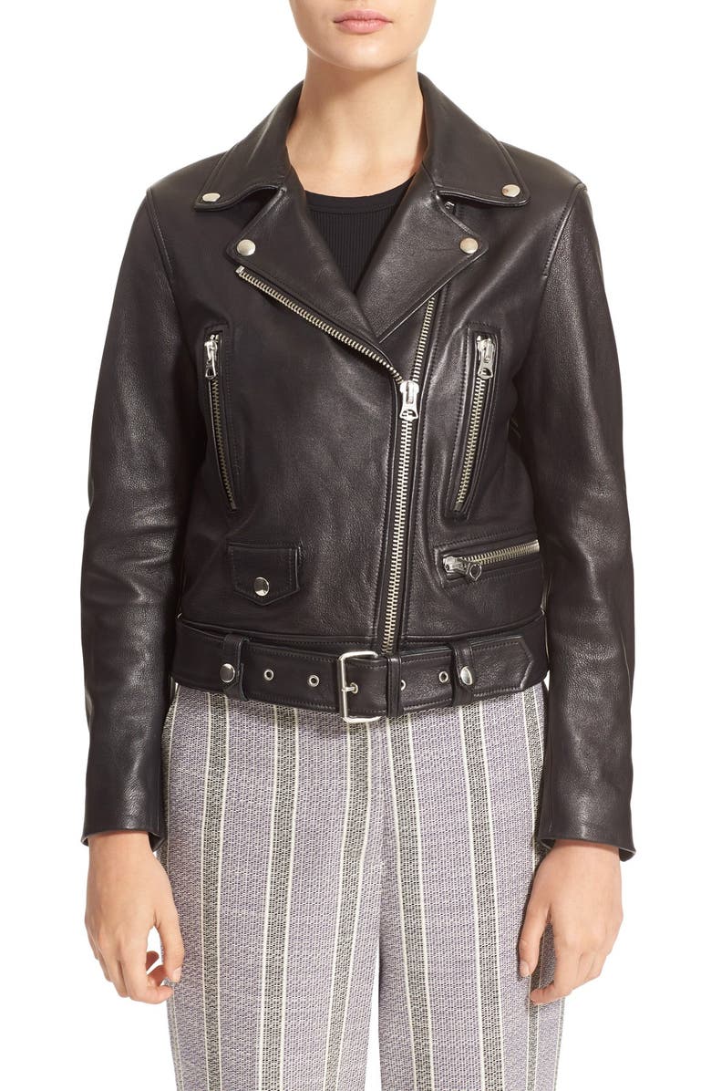 Acne Studios Lambskin Mock Moto Jacket, Alternate, color,