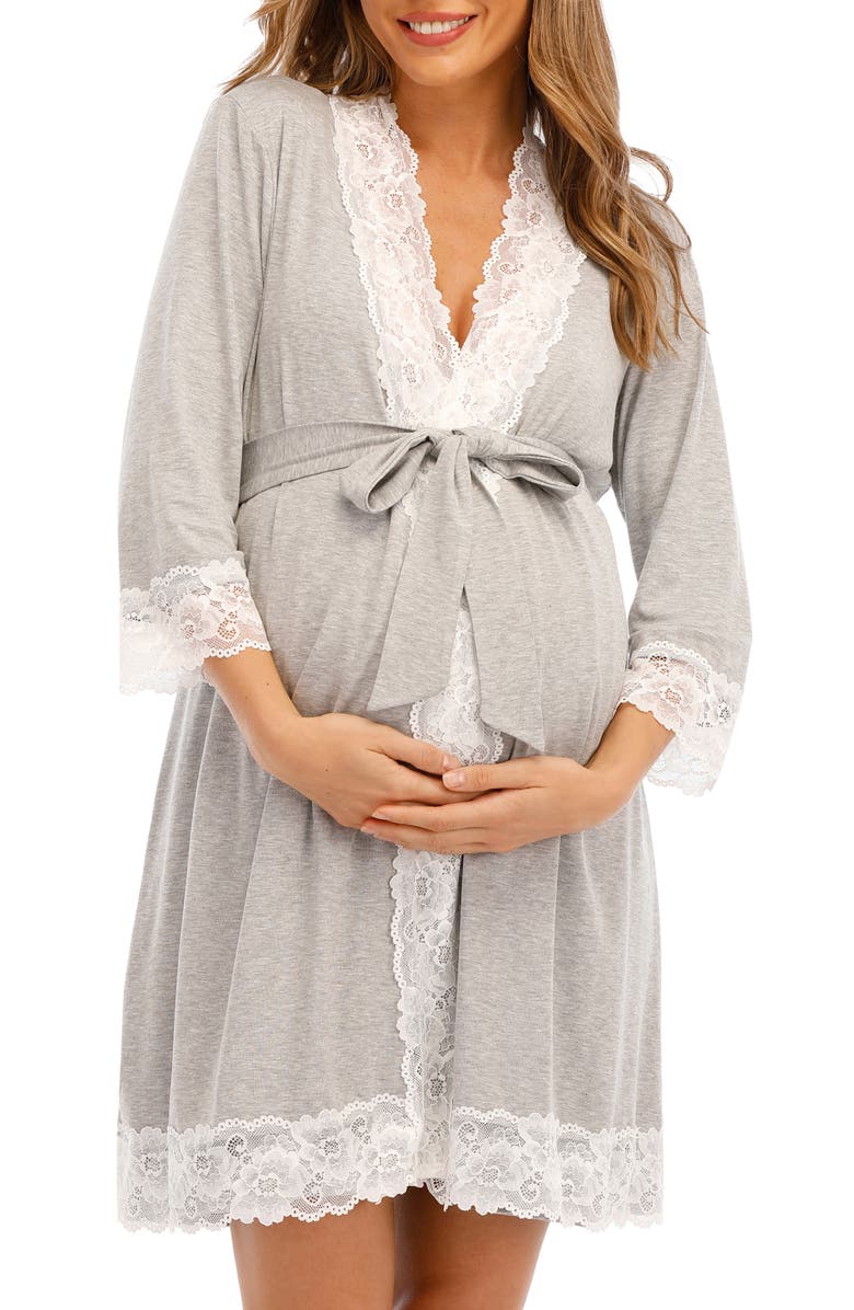 Savi Mom Bella Maternity Chemise & Robe Set, Alternate, color, 