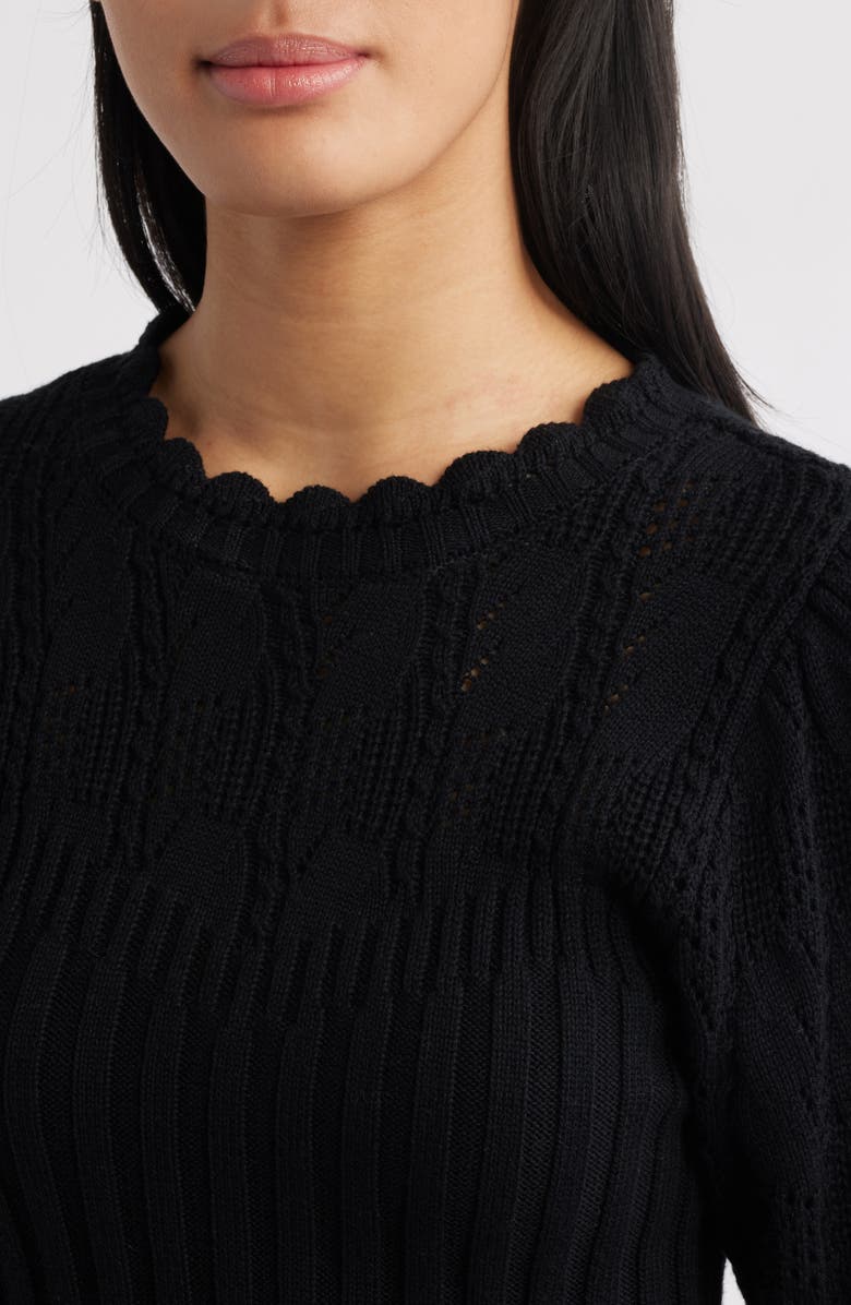 Wit & Wisdom Mixed Stitch Elbow Sleeve Sweater, Alternate, color, Black