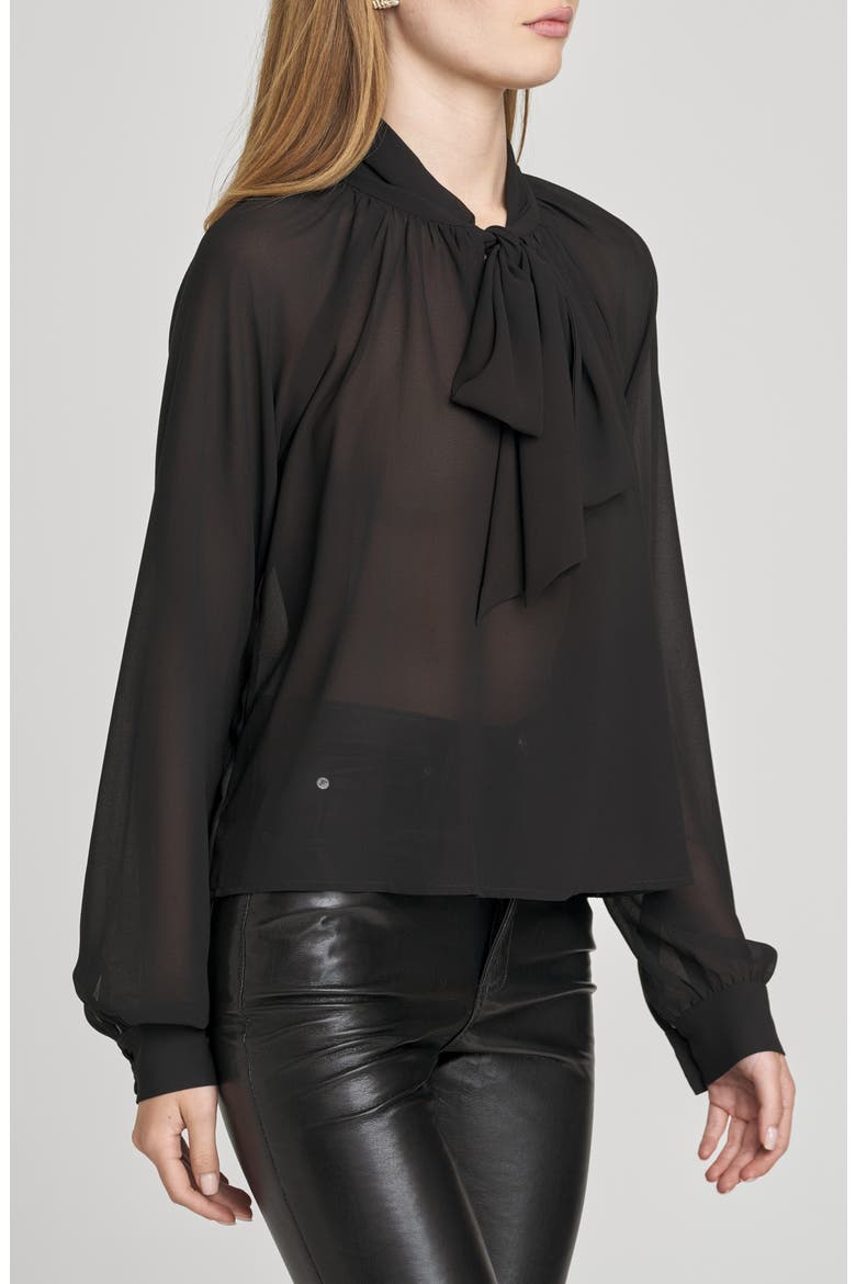 x Sara Walker Bow Georgette Blouse, Alternate, color, BLACK