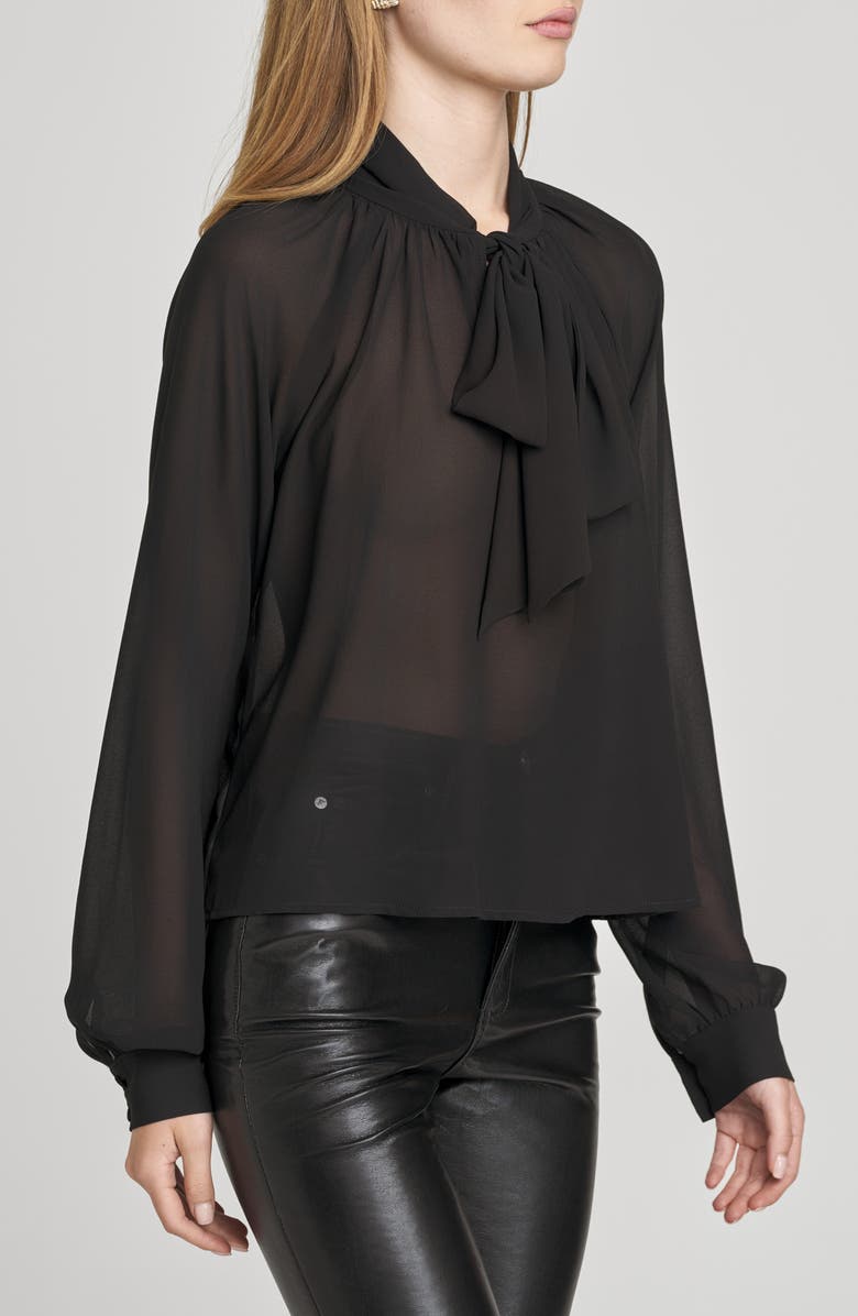 WAYF x Sara Walker Bow Georgette Blouse, Alternate, color, Black