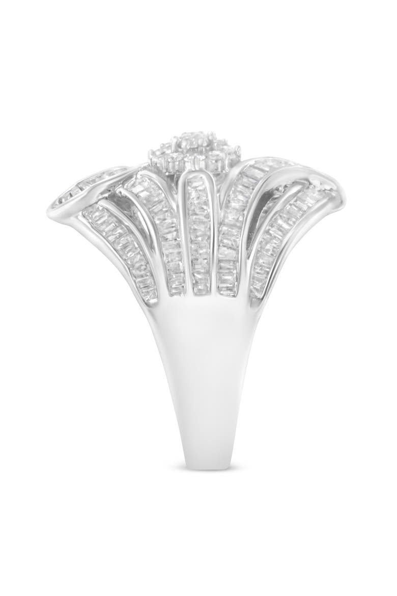 Silver 1-1/8 Cttw Diamond 'Flower & Fern' Cluster Cocktail Ring, Alternate, color, Silver