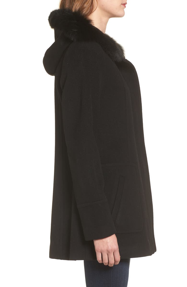 SACHI Hooded Wool Blend Coat with Genuine Fox Fur Trim, Alternate, color,