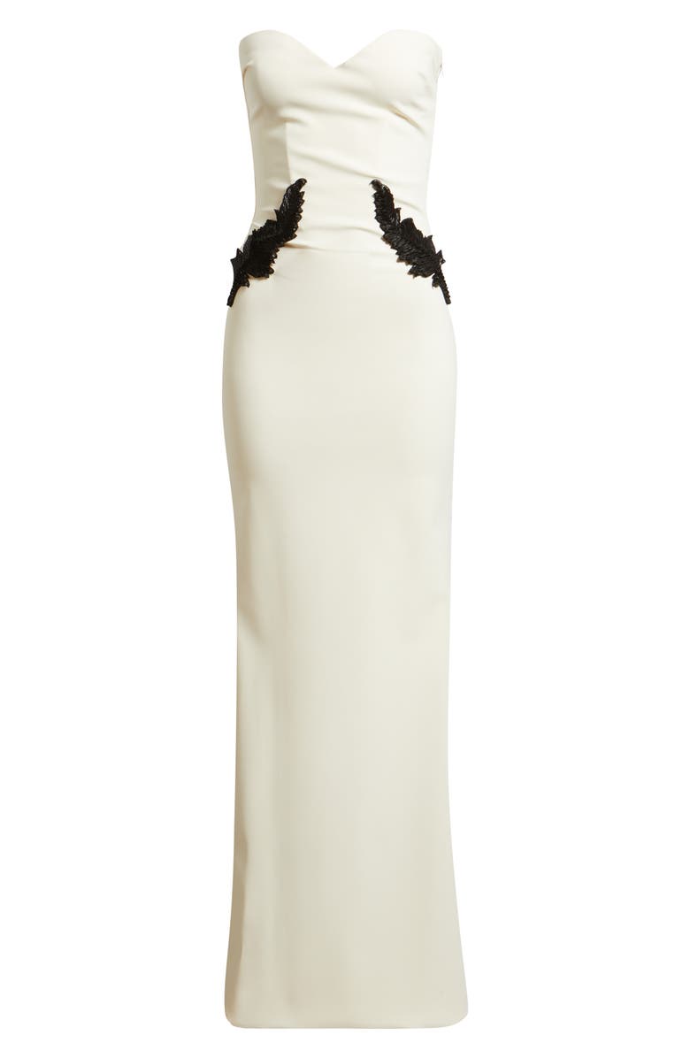 Chiara Boni La Petite Robe Ordana Feather Detail Strapless Satin Gown, Alternate, color, Cream