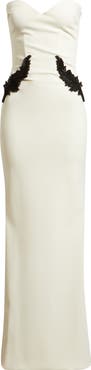 Chiara Boni La Petite Robe Ordana Feather Detail Strapless Satin Gown