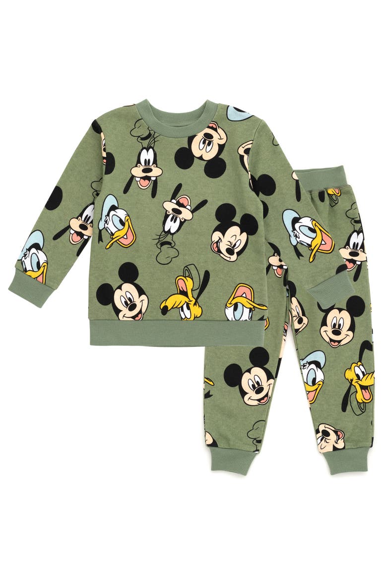Mickey Mouse Fleece Sweatshirt and Jogger Pants 2-Piece Set, Main, color, Mickey Friends Green