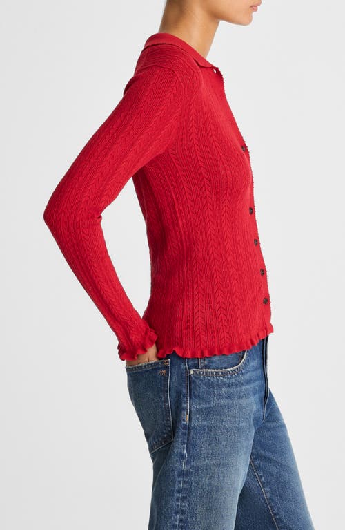 Madewell Ruffle Trim Pointelle Cardigan In Red