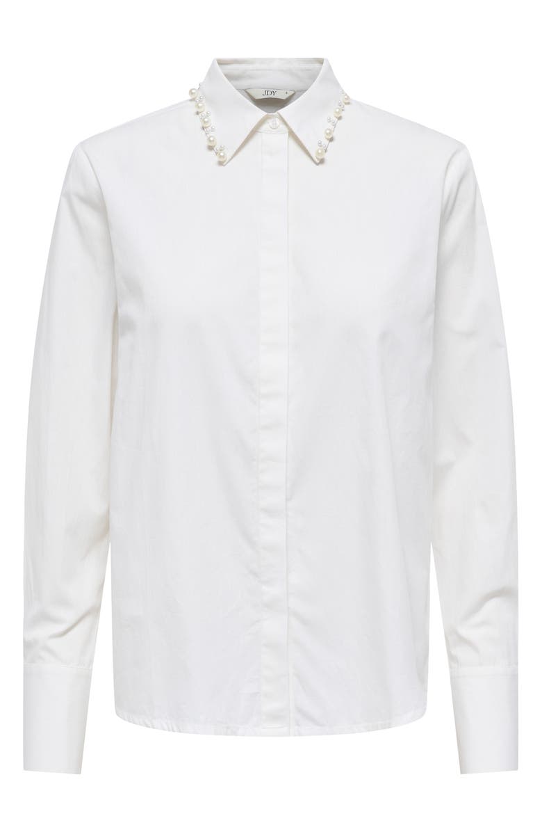 Only Lula Pearly Collar Long Sleeve Button-Up Shirt, Alternate, color, Cloud Dancer