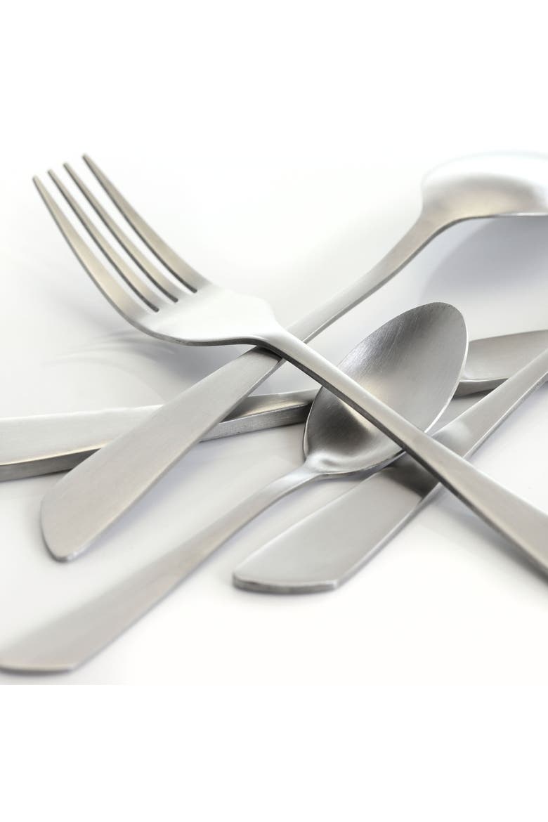 Gibbous 20 Piece Flatware Utensil Set, Stainless Steel Silverware Metal Service for 4, Alternate, color, Matte Silver