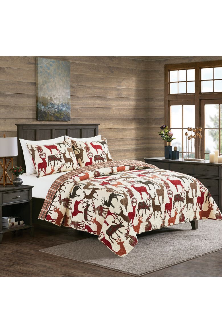 Colton Rustic Lodge Cotton Quilt Set - Reversible and Machine Washable, Alternate, color, Brown