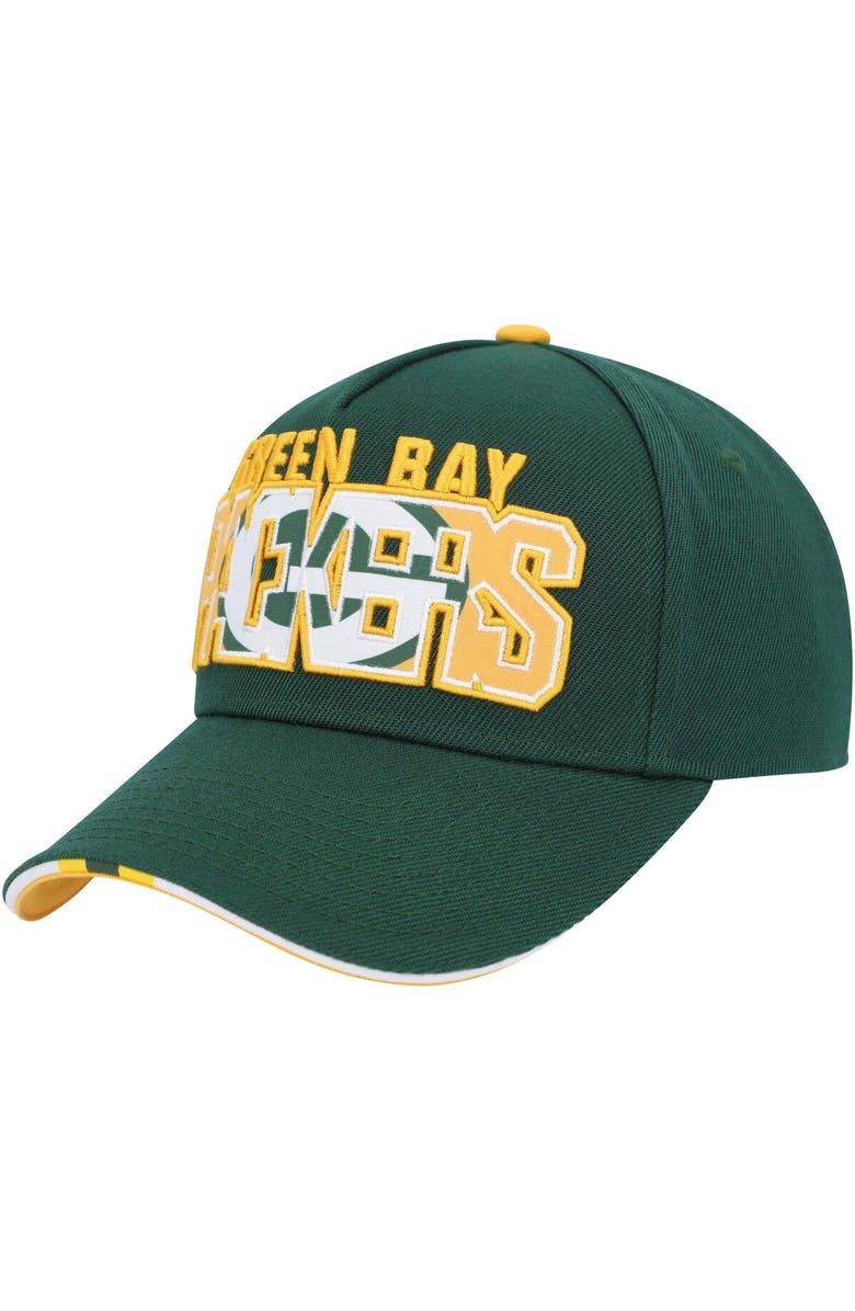 Outerstuff Youth Green Green Bay Packers On Trend Precurved A-Frame Snapback Hat, Main, color, 