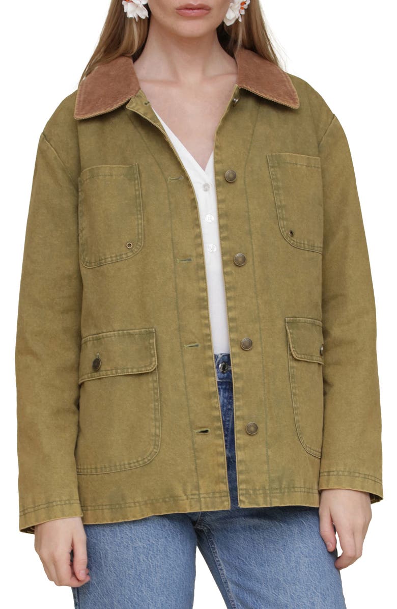 Avec Les Filles Contrast Collar Barn Jacket, Main, color, Jungle