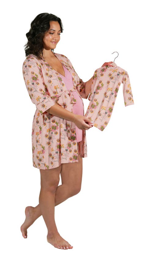 Everly Grey Adaline During & After 5-piece Maternity/nursing Sleep Set For Mom & Baby In Pink