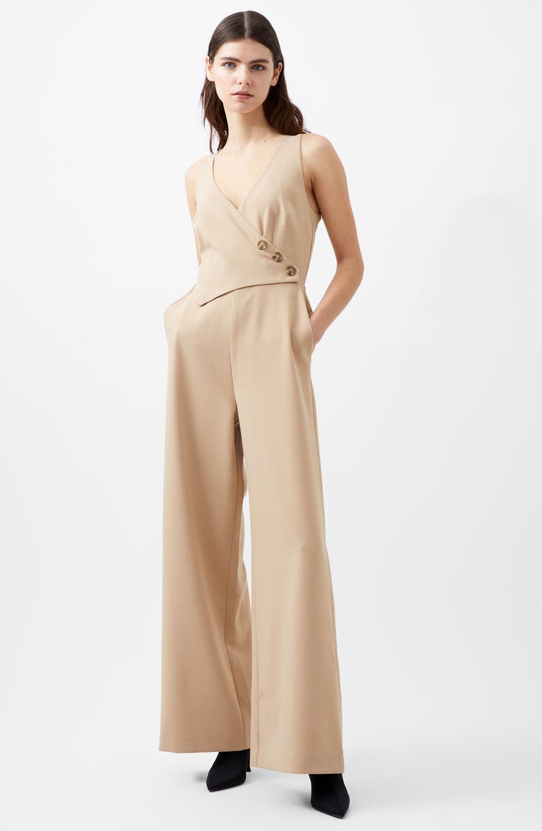 French Connection Azra Button Front Twill Jumpsuit, Alternate, color, 