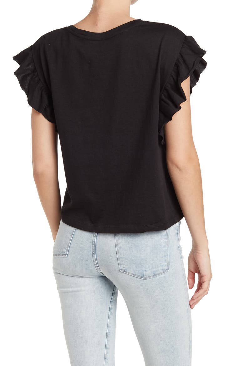 Extended Shoulder Ruffle Sleeve Top, Alternate, color, BLACK