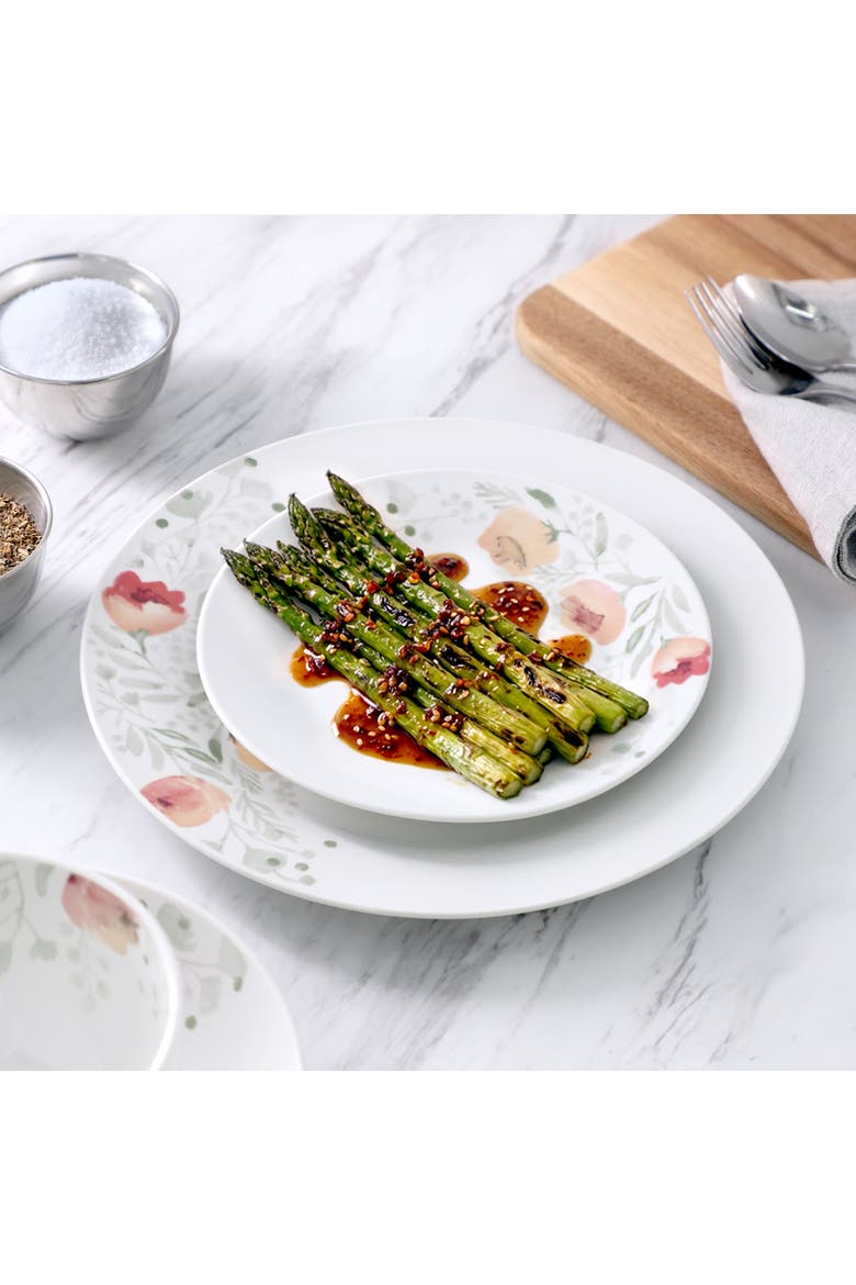 Poppy 24 Piece Porcelain Double Bowl Dinnerware Set, Alternate, color, White