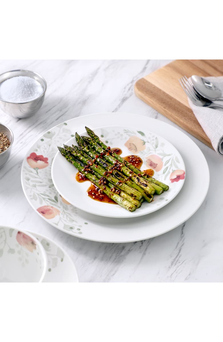 Elama Poppy 24 Piece Porcelain Double Bowl Dinnerware Set, Service for 6, Alternate, color, White