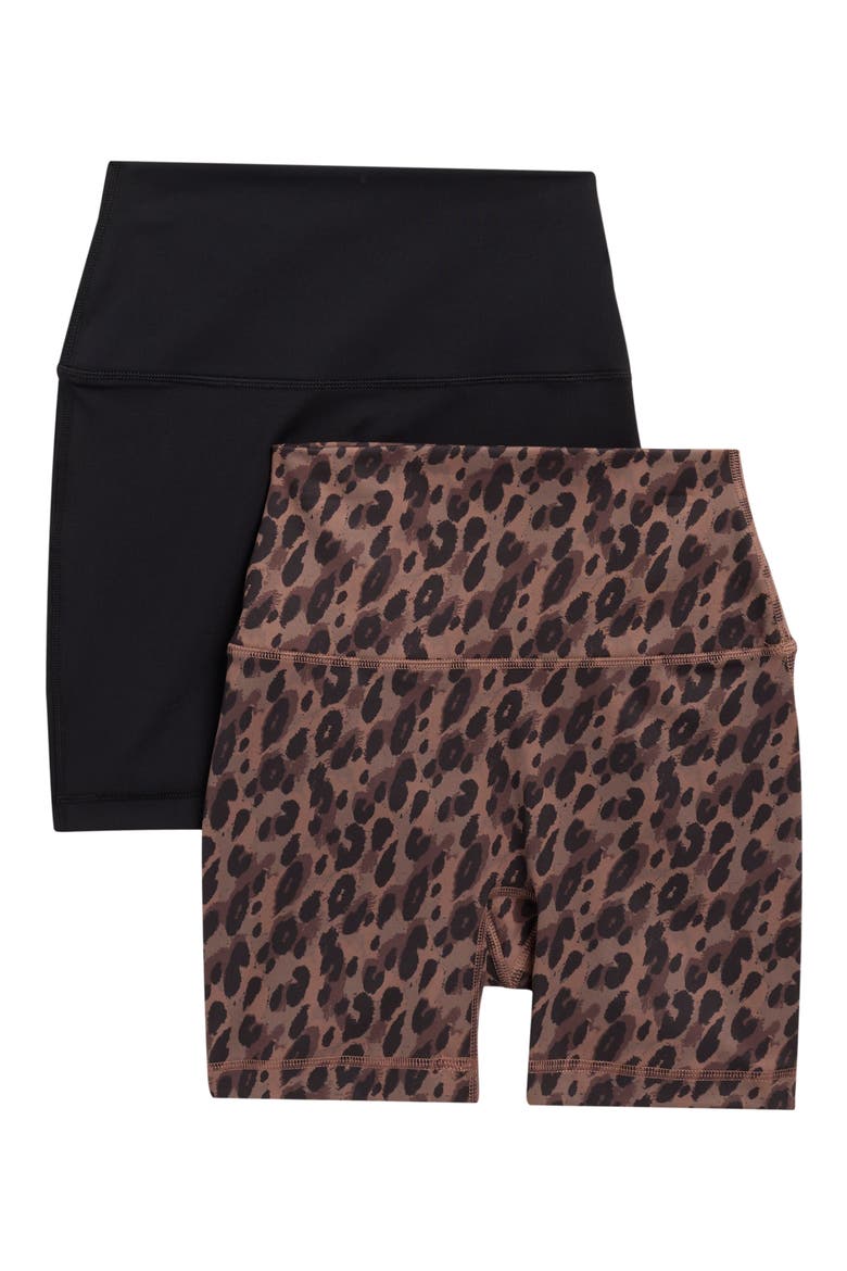 2-Pack High Waist Performance Bike Shorts, Main, color, PHANTOM LEOPARD BROWN/ BLACK