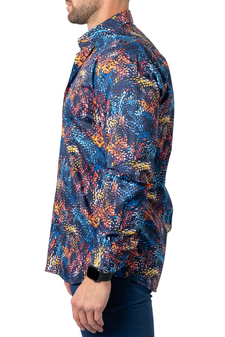 Fibonacci Paintsplash Regular Fit Print Button-Up Shirt, Alternate, color, BLUE