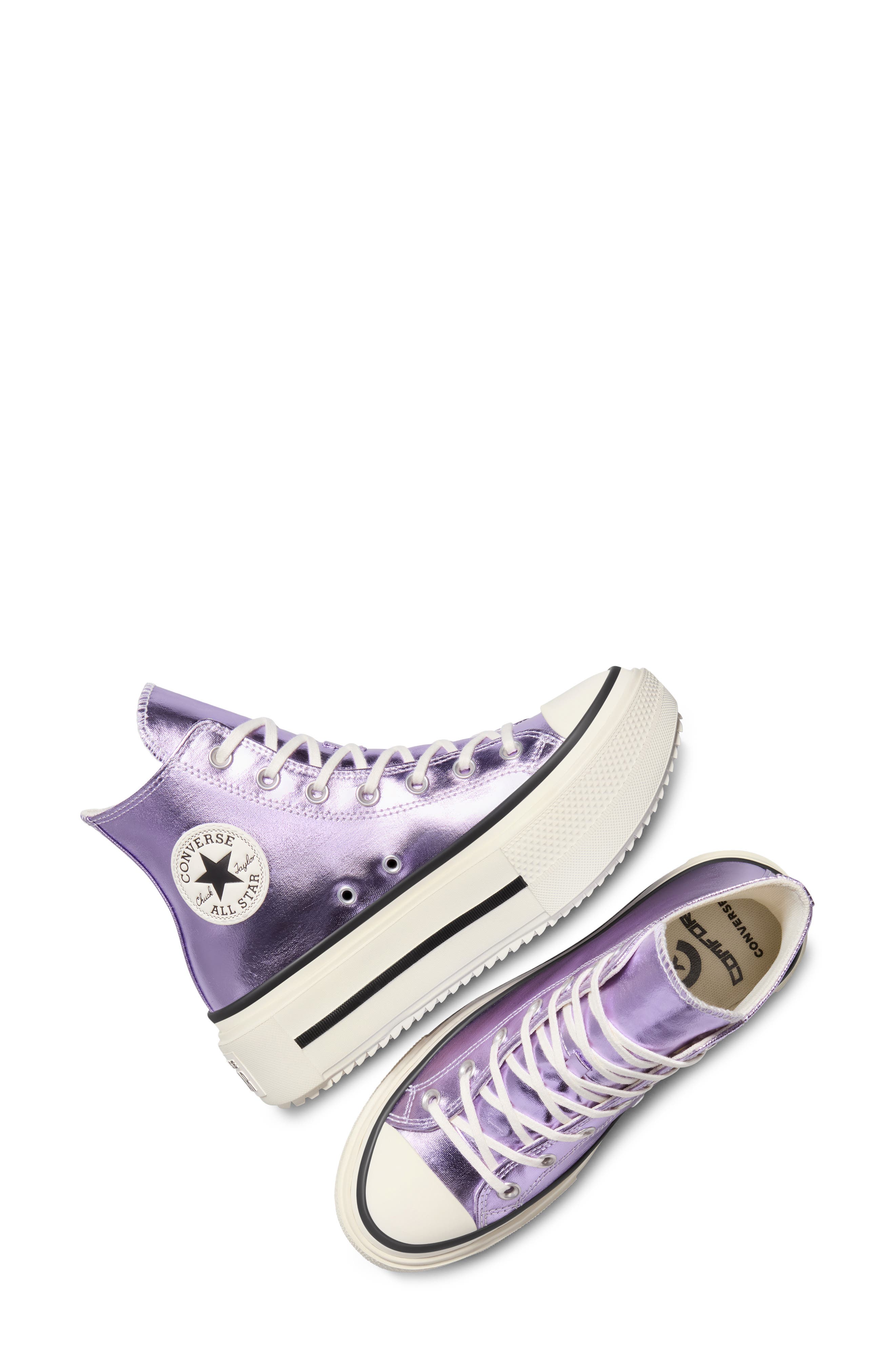 Converse Gender Inclusive Chuck Taylor<sup>®</sup> All Star<sup>®</sup> Double Stack High Top Sneaker, Alternate, color, Light Purple/ Egret/ Black