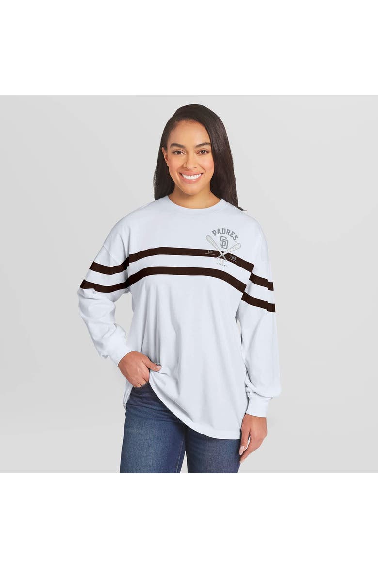 Women's WEAR by Erin Andrews  White San Diego Padres Oversized Long Sleeve Striped T-Shirt, Main, color, White