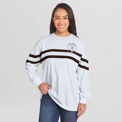 Women's WEAR by Erin Andrews  White San Diego Padres Oversized Long Sleeve Striped T-Shirt