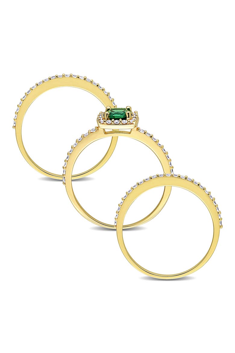 Set of 3 Lab Grown Semiprecious Stone & Lab Grown White Sapphire Rings, Alternate, color, GREEN/ GOLD