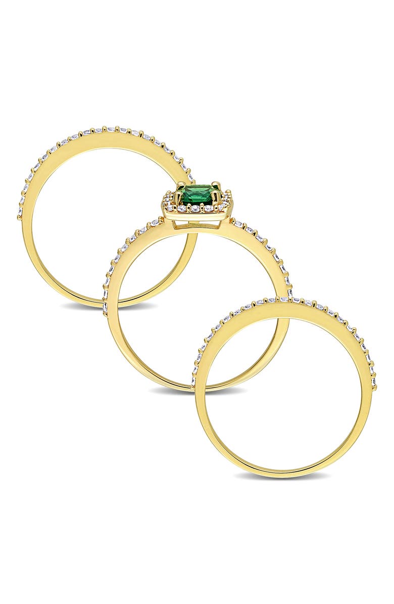 DELMAR Set of 3 Lab Grown Semiprecious Stone & Lab Grown White Sapphire Rings, Alternate, color, Green/ Gold