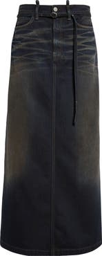 Acne Studios Talia Darkside Belted Denim Maxi Skirt