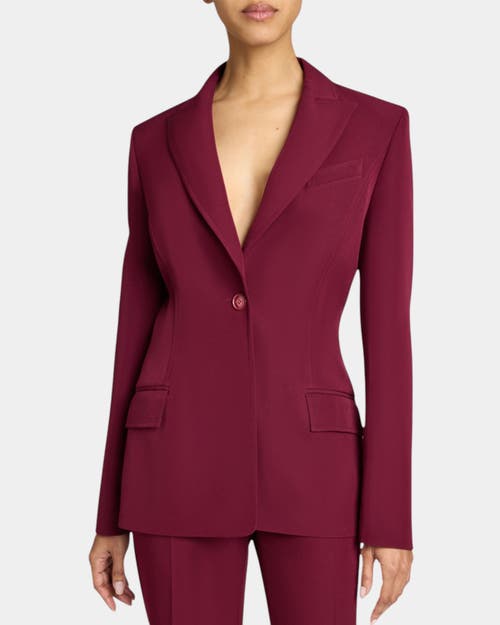 Santorelli Jess Single Button Peak Lapel Jacket With Seam Detail In Fluid Techno Crepe In Cherry Cola